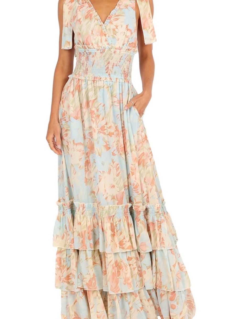 Petal & Pup Pastel Blue and Peach Floral Maxi Dress